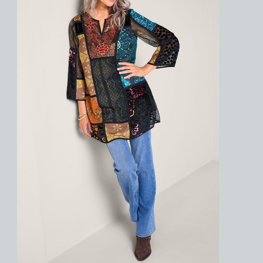 Soft Surroundings Adassa Tunic Patchwork Print Sz PM